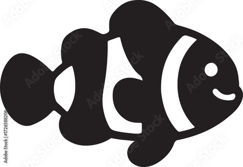 Cute clown fish silhouette on white background.