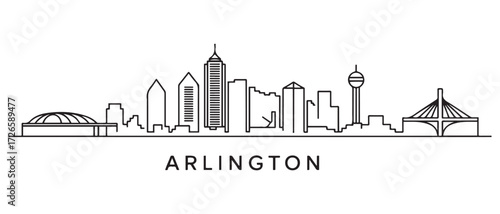 Arlington city Line Art Texas skyline. Black cityscape. with white background
