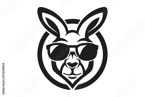 Bold art shows a cool kangaroo wearing black sunglasses encircled by black lines