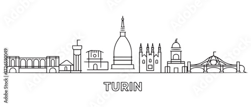 Turin Line Art skyline banner. Buenos Turin, Italy. with white background