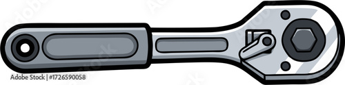 Cartoon Ratchet Wrench with Black Outline and Gray Shading Detail