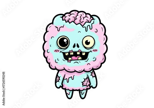 Wallpaper Mural Cute cartoon zombie with pink brain and blue body on background monster character Torontodigital.ca