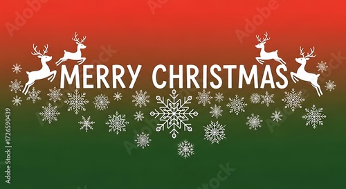 Wallpaper Mural Festive Merry Christmas Illustration with Reindeer and Snowflakes on Gradient Background Torontodigital.ca