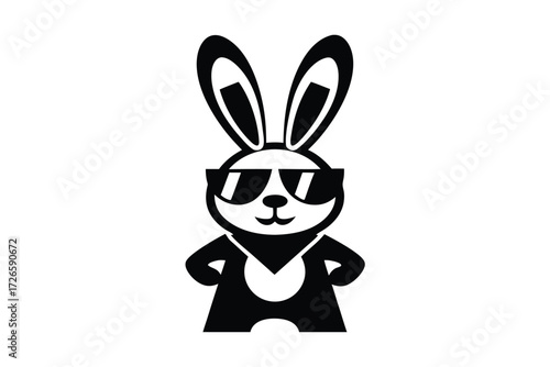 Cartoon bunny with sunglasses and a bandana poses confidently in black silhouette