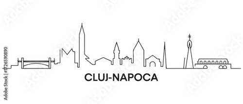 Cluj-Napoca Line Art city skyline. Black cityscape. with white background