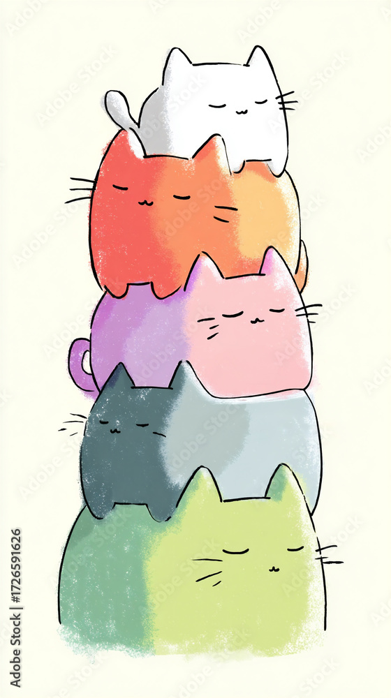 Obraz premium Cats stacked together in a colorful and playful arrangement showcasing their unique personalities