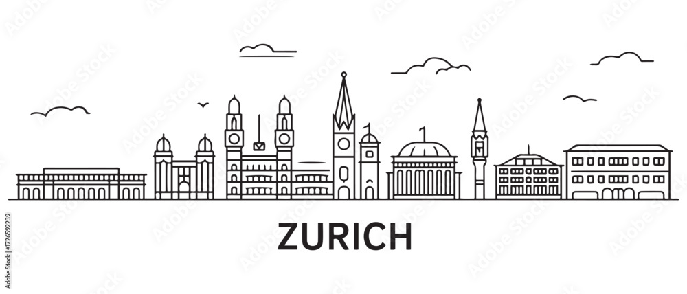 Obraz premium Zurich Line Art skyline banner. Zurich, Switzerland. with white background