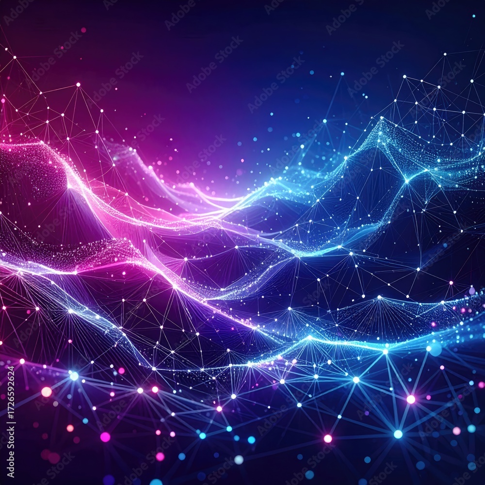 Obraz premium Abstract digital landscape with glowing network