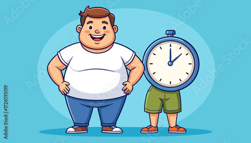 Obese man with alarm clock cartoon design