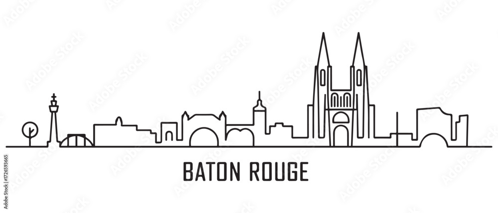 Fototapeta premium Strasbourg Line Art skyline. Black Baton Rouge city. with white background