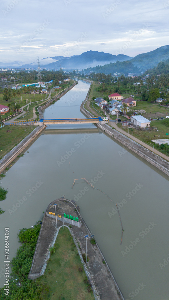 Naklejka premium Aerial View of River Canal in Gorontalo, Indonesia