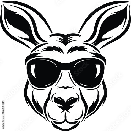 Cool kangaroo features sunglasses and a bold black and white stylized appearance