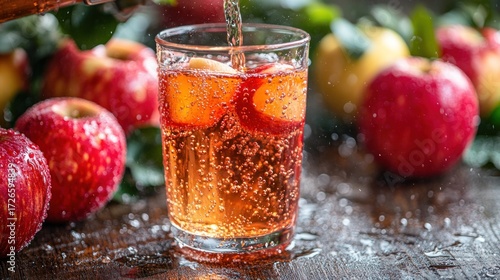 Sparkling apple cider poured into a glass
