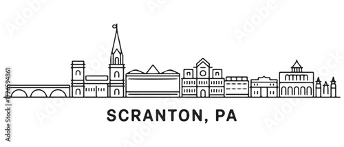 Scranton, PA Line Art skyline horizontal banner. with white background