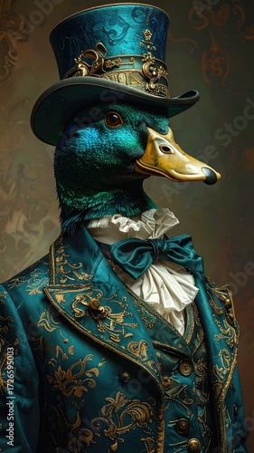 A duck in a dapper teal suit