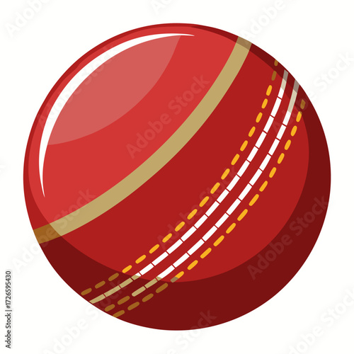 Vibrant red cricket ball ready for an exciting match, perfect for sports designs or promotional materials, showcasing action and energy in cricket, originally a scalable graphic