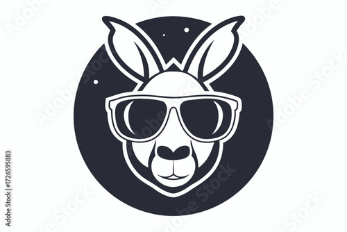 Cool kangaroo with sunglasses displayed inside of a dark circle enhances its trendy and modern vibe
