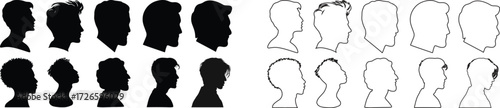 User profile icon set. Profile, people silhouette, person, avatar, sign up button vector collection.Black silhouette avatar collection of men heads, profile icons, human face outline, vector design