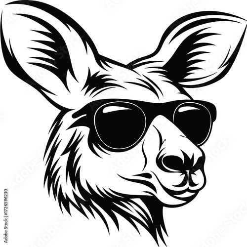 Cool monochrome kangaroo dons stylish sunglasses in a bold portrait, making an impact