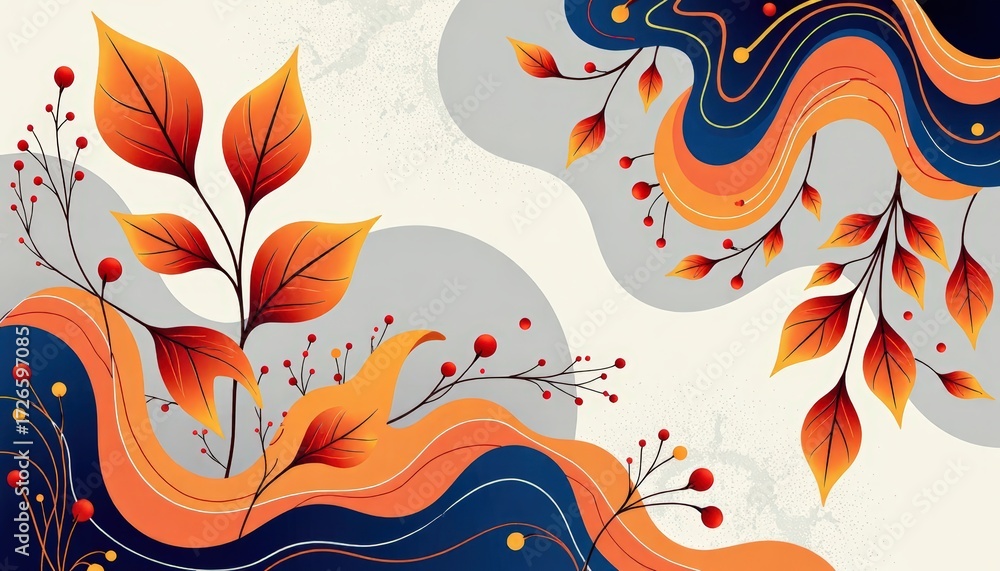 Fototapeta premium Autumn Leaves and Abstract Watercolor Background Vector Illustration