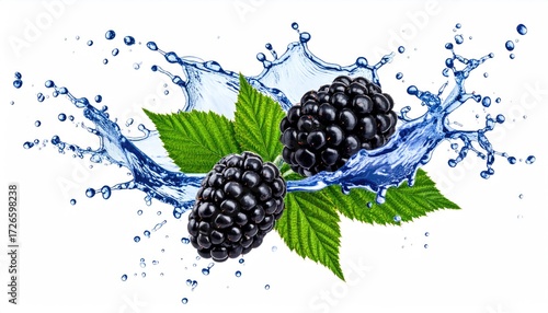 Fresh blackberries in water splashes