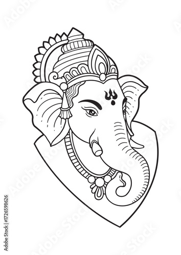 Intricate Line Art of Lord Ganesha with Sacred Symbols