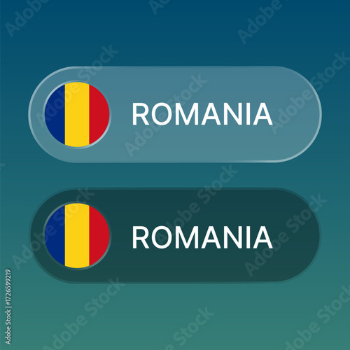 romania Flag button with liquid glass style design