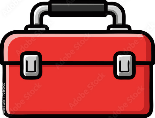 Cartoon Toolbox with Red Body, Black Outlines, and Silver Handle, Closed.