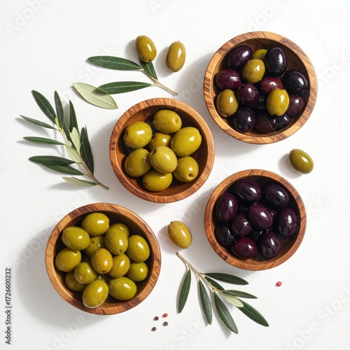 Assorted olives in wooden bowls (1)