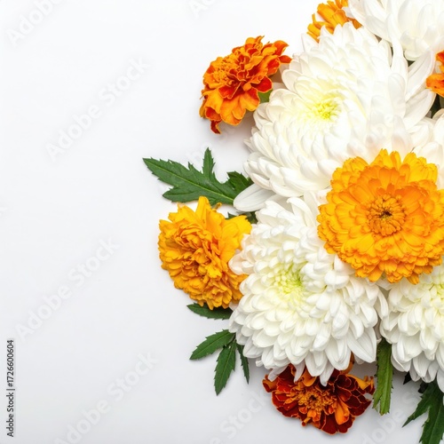A bouquet of marigolds and chrysanthemums