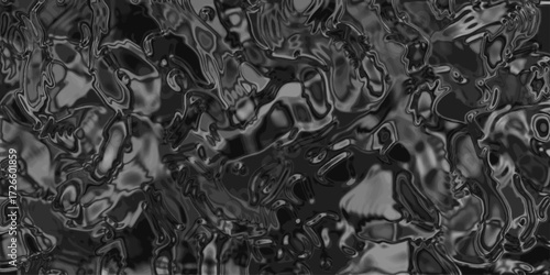 Dark metallic liquid abstract texture seamless background pattern with reflective wavy fluid shapes for technology and science