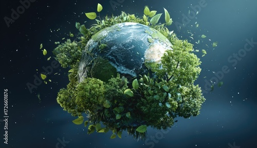 Earth covered in lush greenery, floating in space