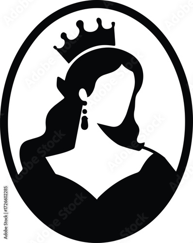 Intricate Black and White Vintage Lady Portrait Cameo Sticker