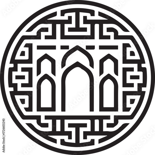 Ornate Islamic Arch Design in Circular Geometric Frame