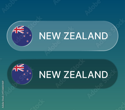 new zealand Flag button with liquid glass style design