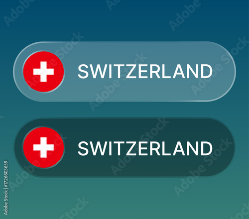 Switzerland Flag button with liquid glass style design