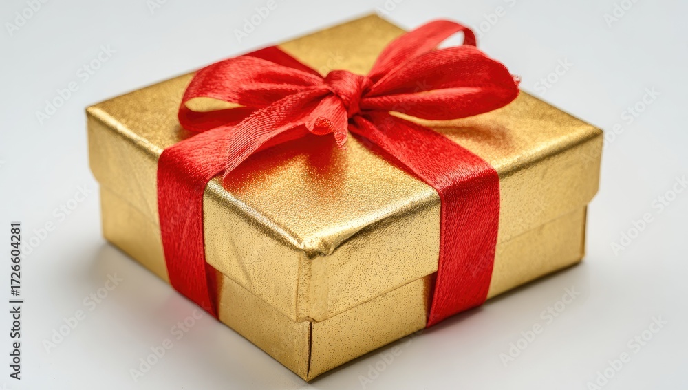 Obraz premium Gold gift box with red ribbon