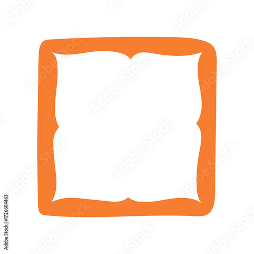 A single hand-drawn square frame with scalloped wavy edges. Bold orange decorative border in doodle style. Ideal for scrapbooking, invitations, greeting cards, photo albums, and creative designs.