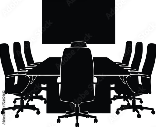 Silhouette of a conference room with a large table and chairs, representing business meetings and corporate discussions