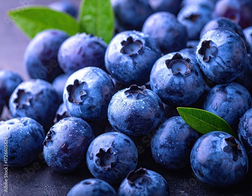 Closeup of Fresh Blueberries with Dew Drops