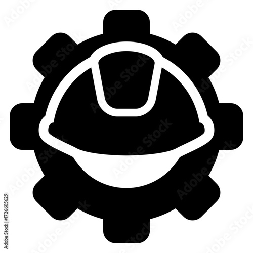 Logo ingeniería. Icono engranaje con casco de obrero 