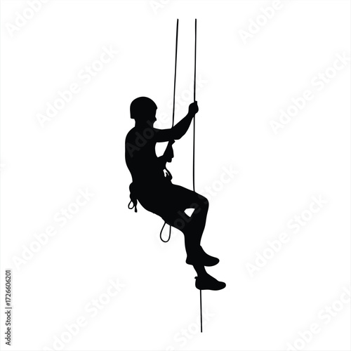 Rock Climber Silhouette Ascending Rope