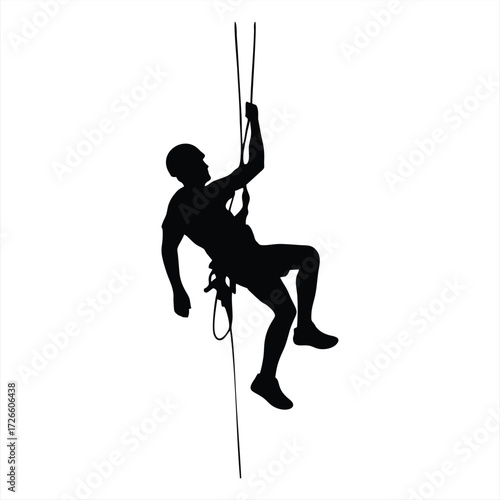 Rock Climber Silhouette Ascending Rope