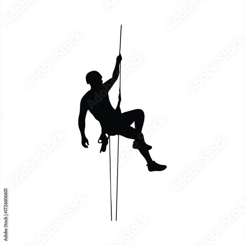 Rock Climber Silhouette Ascending Rope