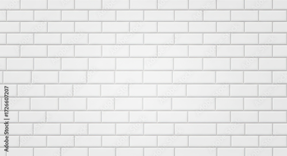 Fototapeta premium A uniform pattern of small, rectangular white tiles arranged horizontally with light gray grout lines.
