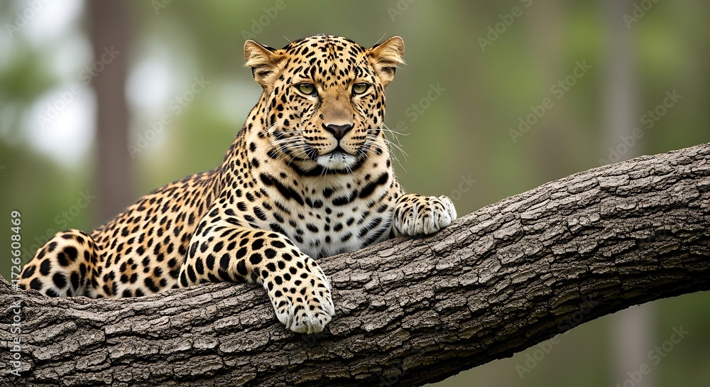 Fototapeta premium Leopard Resting on Branch. (1)