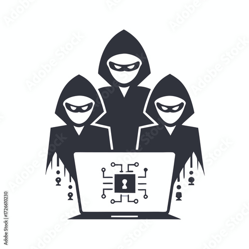 Hooded figure manipulates technology at computer, creating icons of film, medicine, and space