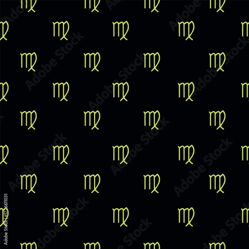 The zodiac sign Virgo is green on a dark background. Vector template for postcards, fabrics, textiles, wallpaper, paper, packaging.