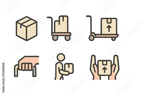 Package delivery icons in modern linear style for logistics and shipping applications