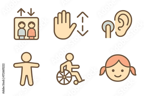 Inclusive symbol set on wooden texture background